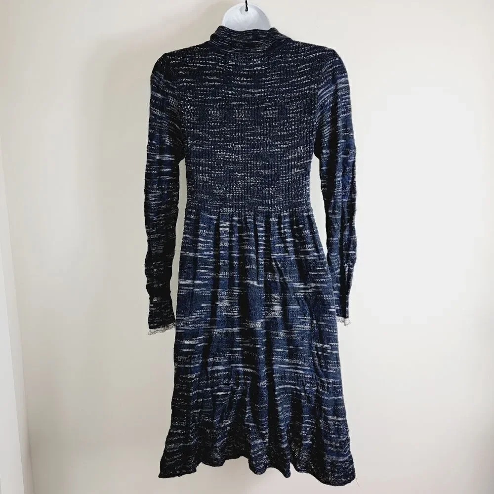 Free People Rain or Shine anavy Blue White Space Dye Sweater Dress Size Small